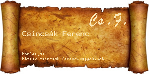Csincsák Ferenc névjegykártya