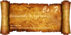 Csincsák Ferenc névjegykártya